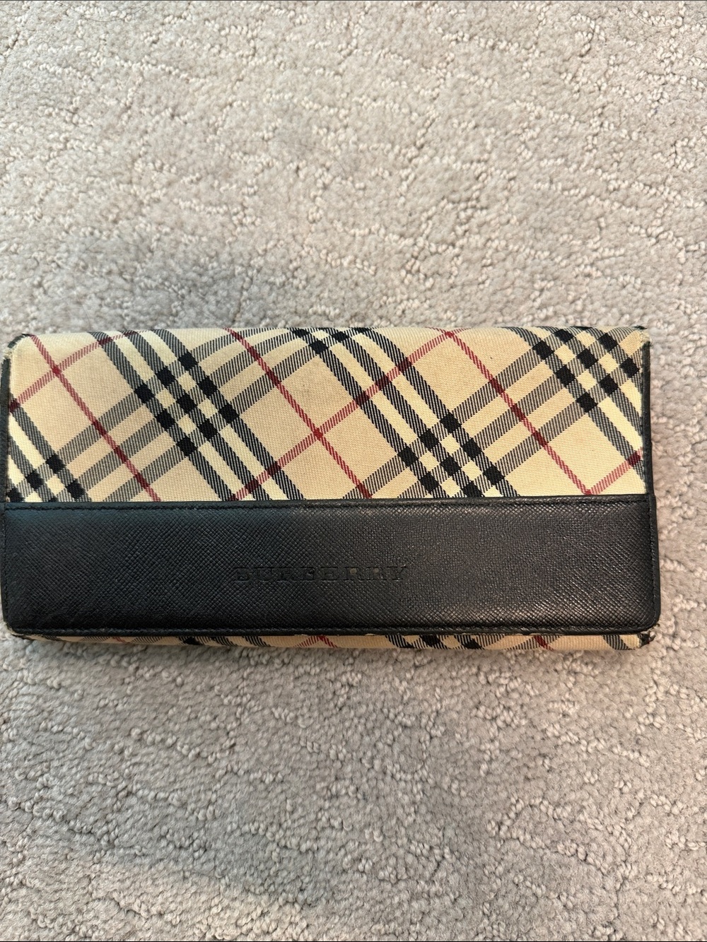 Burberry Beige Check Continental Wallet with Black Leather Trim